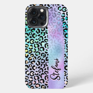Funda Para iPhone 13 Pro Max Lámina Irisada Arcoíris Leopardo Púrpura