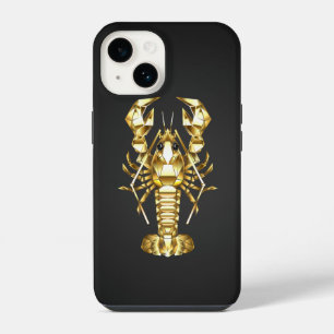 Funda Para iPhone 14 Langosta poligonal dorada sobre negro