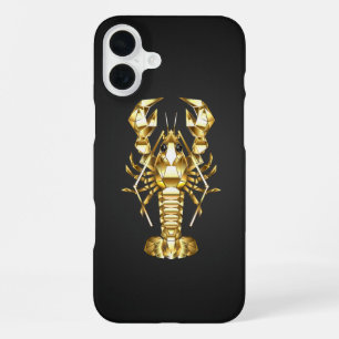 Funda Para iPhone 16 Plus Langosta poligonal dorada sobre negro