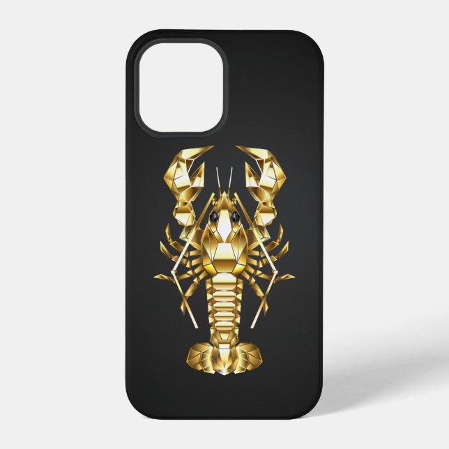 Funda Para iPhone Langosta poligonal dorada sobre negro (Reverso )