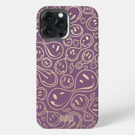 Funda Para iPhone 13 Pro Max Lavender Oro Sonrisa Sonriente Patrón Cara Moderno