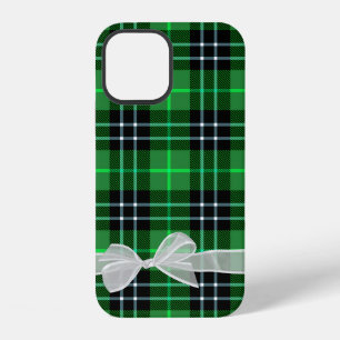 Funda Para iPhone 12 Lazo blanco sobre cuadros escoceses verdes