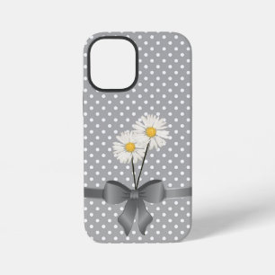 Funda Para iPhone 12 Mini lazo gris y margaritas sobre lunares