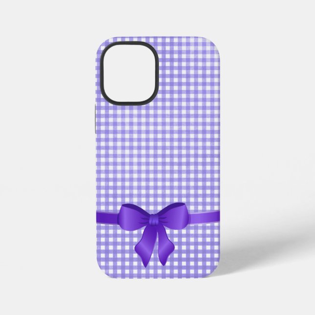 Funda Para iPhone lazo morado sobre gingham (Reverso )