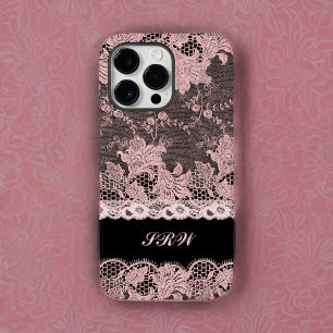 Funda Para iPhone 14 Pro Max Lazo rosa Feminiente que bordea el negro con las i