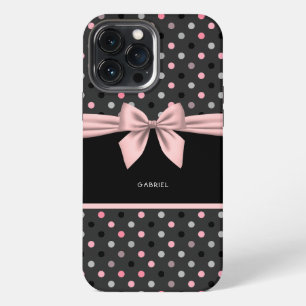 Funda Para iPhone 13 Pro Max Lazo rosa negro y gris Lazo rosa y blanco a rayas