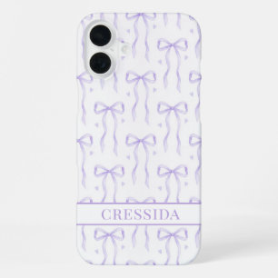 Funda Para iPhone 16 Plus Lazos de Coqueta Morada Monogramados
