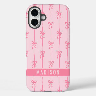Funda Para iPhone 16 Plus Lazos de Coqueta Rosa Nombre Personalizado Moderno