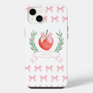 Funda Para iPhone 14 Plus Lazos de Gingham Rosa de Fresa Elegante Personaliz