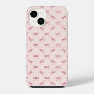 Funda Para iPhone 14 Lazos delicados de satén rosa perla Coquette femen