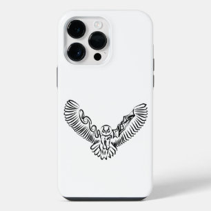 Funda Para iPhone 14 Pro Max Lechuza voladora tribal blanca y negra