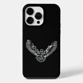Funda Para iPhone 14 Pro Max Lechuza voladora tribal blanca y negra