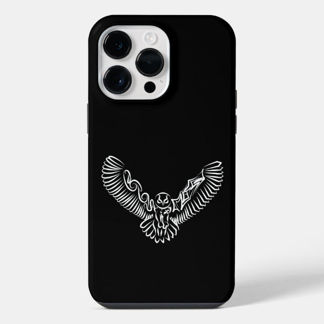 Funda Para iPhone Lechuza voladora tribal blanca y negra (Reverso )