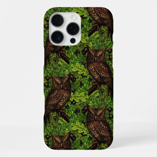 Funda Para iPhone Lechuzas en el roble, verdes y marrones (Reverso )
