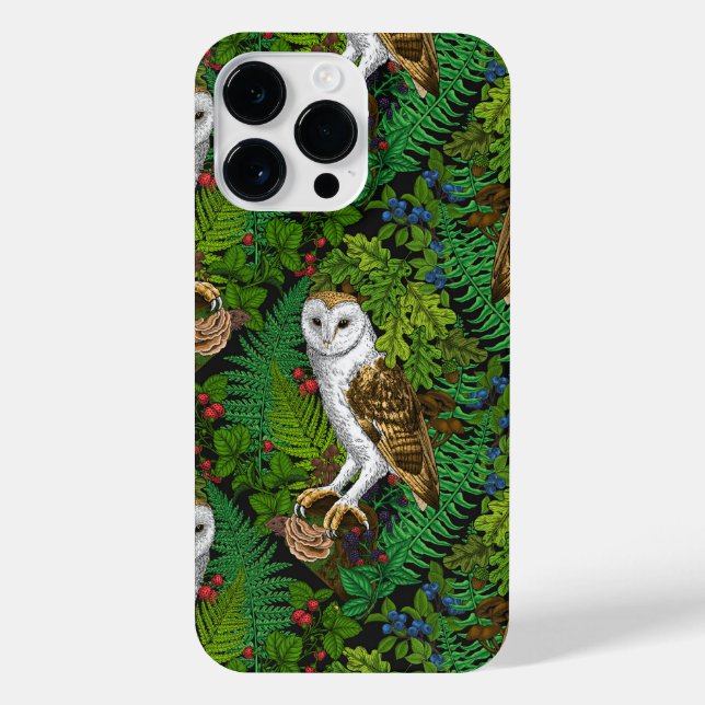 Funda Para iPhone Lechuzas, helechos, roble y bayas (Reverso)