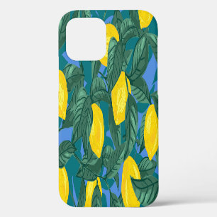 Funda Para iPhone 12 Lemones, hojas: patrón cítrico tropical.