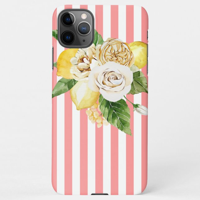 Funda Para iPhone Lemones y rosas con franjas rosas (Reverso)