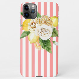 Funda Para iPhone 11Pro Max Lemones y rosas con franjas rosas