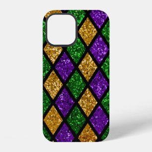 Funda Para iPhone 12 Lentejuelas brillantes verdes, moradas y doradas