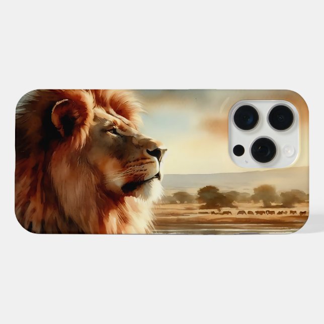 Funda Para iPhone León acuarela en la sabana (Reverso Horizontal)