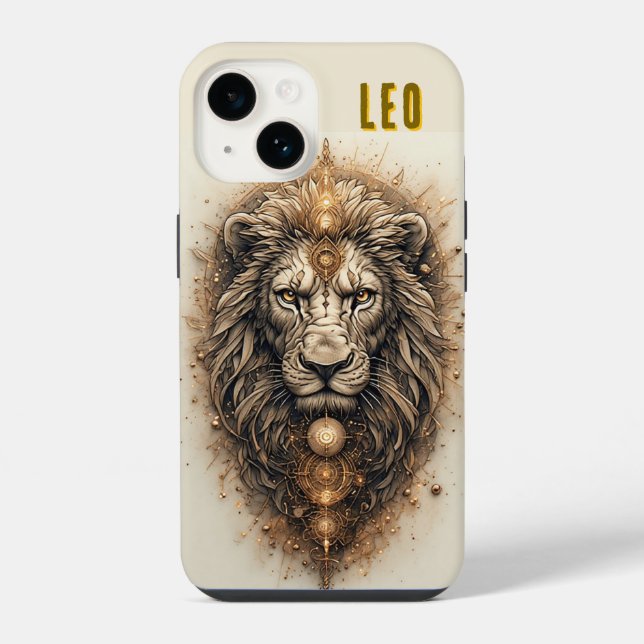 Funda Para iPhone León artístico con geométrico dorado  (Reverso )