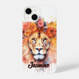 Funda Para iPhone 14 León Pastel Flores Safari acuarela Savannah Cat