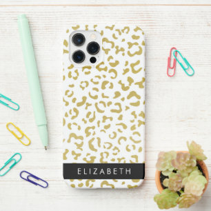 Funda Para iPhone 12 Pro Leopard Print, Gold Leopard, Purpurina, tu nombre