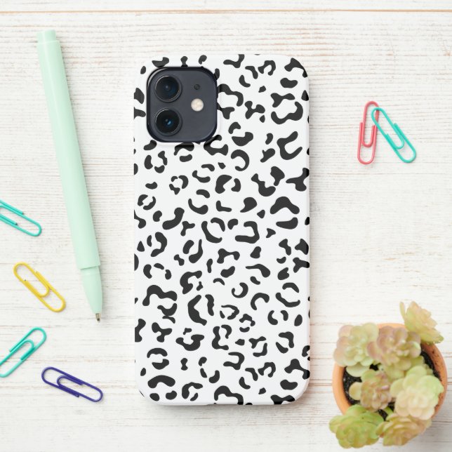 Funda Para iPhone Leopard Print, Leopard Spots, Negro Y Blanco (En el escritorio)
