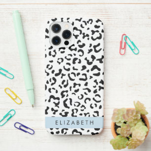 Funda Para iPhone 12 Pro Leopard Print, Spots, Black And White, Tu Nombre