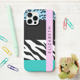 Funda Para iPhone 12 Pro Leopard Print, Zebra Print, Blue, Your Name