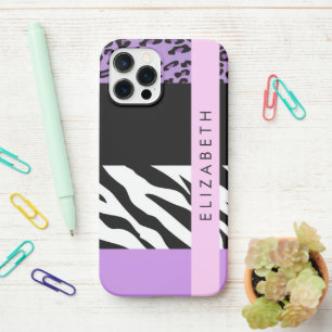 Funda Para iPhone 12 Pro Leopard Print, Zebra Print, Purple, Tu Nombre