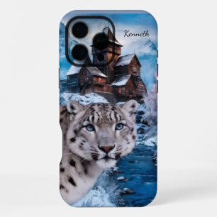 Funda Para iPhone 16 Pro Max Leopardo de las Nieves Contemplando el Castillo de