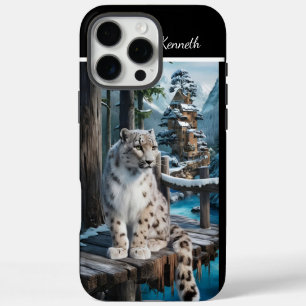 Funda Para iPhone 16 Pro Max Leopardo de las Nieves en Puente de Invierno