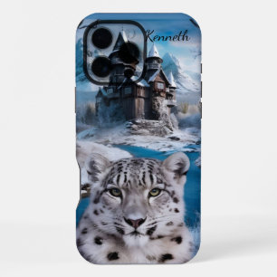 Funda Para iPhone 16 Pro Max Leopardo de las nieves junto al castillo congelado