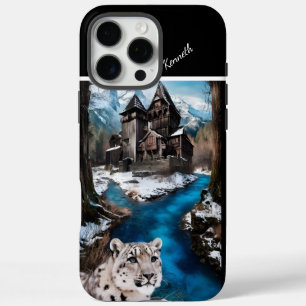 Funda Para iPhone 16 Pro Max Leopardo de las Nieves junto al Río Azul