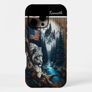 Funda Para iPhone 16 Pro Max Leopardo de las Nieves Observa las Montañas Nevada