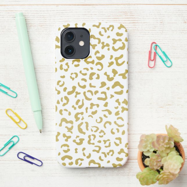 Funda Para iPhone Leopardo de oro, Purpurina de oro, impresión de le (En el escritorio)