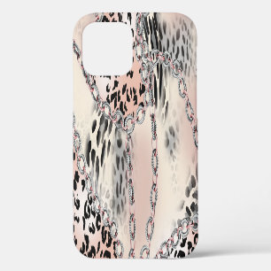 Funda Para iPhone 12 Leopardo textil: patrón de cadena floral.