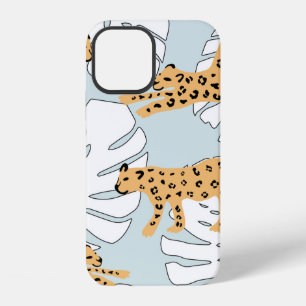 Funda Para iPhone 12 Léopardo tropical animal y hojas de palma de monst