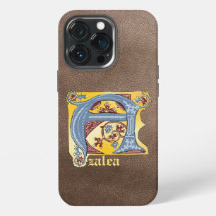 Funda Para iPhone 13 Pro Letra A iluminada con hiedra azul y roja medieval