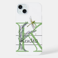 Letra alfabética K, acuarela Lavender Dragonfly