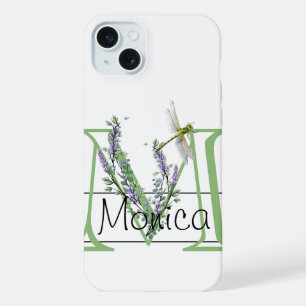 Letra alfabética M, acuarela Lavender Dragonfly
