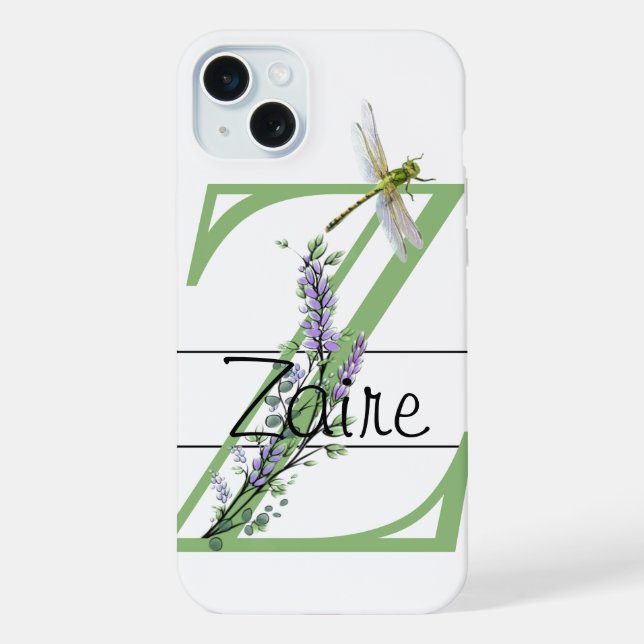 Funda Para iPhone Letra alfabética Z, acuarela Lavender Dragonfly (Reverso )