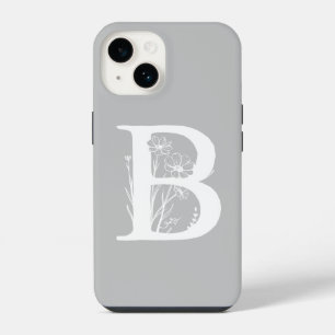 FUNDA PARA iPhone 14 LETRA B MONOGRAMA FLORAL NEGRITA COLOR GRIS