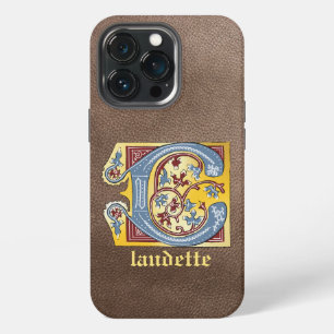Funda Para iPhone 13 Pro Letra C iluminada con hiedra azul y roja medieval