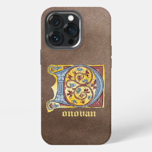 Funda Para iPhone 13 Pro Letra D iluminada con hiedra azul y roja medieval