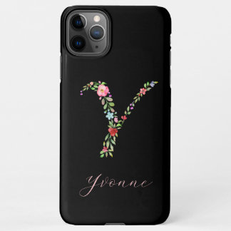 Funda Para iPhone 11Pro Max Letra de monograma floral de acuarela personalizad