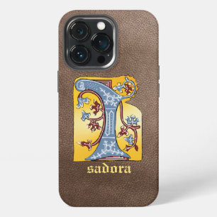 Funda Para iPhone 13 Pro Letra I iluminada con hiedra azul y roja medieval
