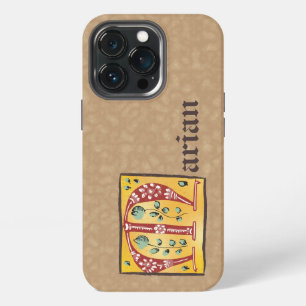 Funda Para iPhone 13 Pro Letra Iluminada Floral Medieval M Monograma