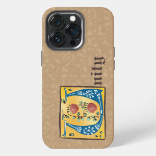 Funda Para iPhone 13 Pro Letra Inicial Iluminada Floral Medieval Monograma